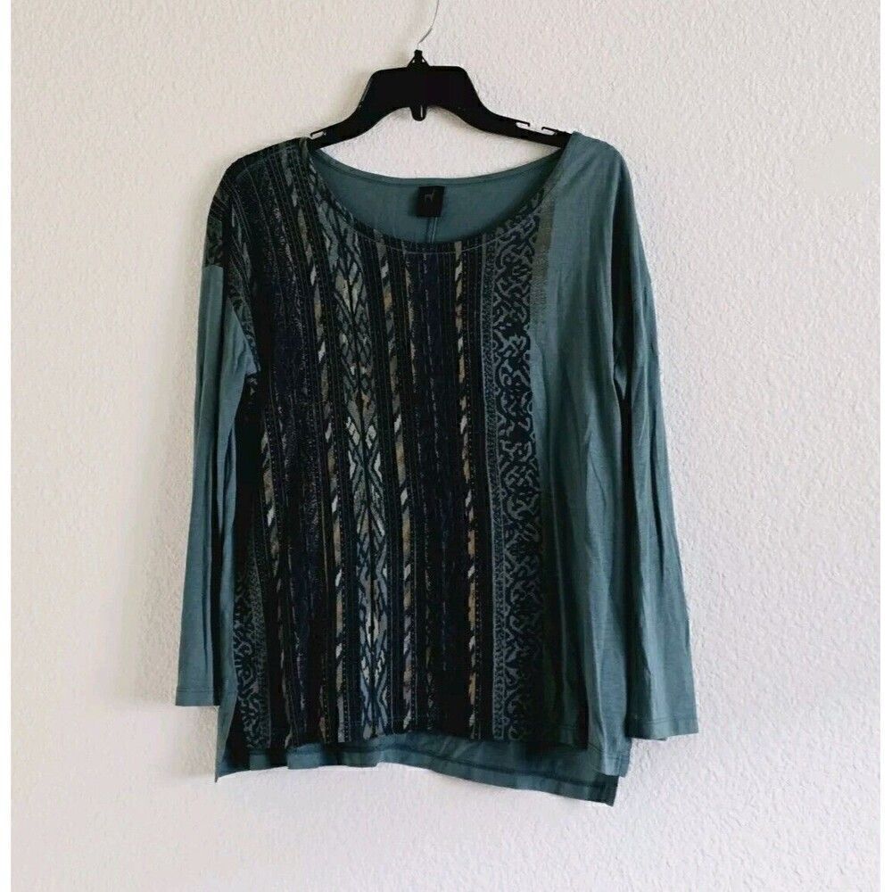 Peruvian Connection Size Small Green Aztec Tribal Pima Cotton Jersey Top